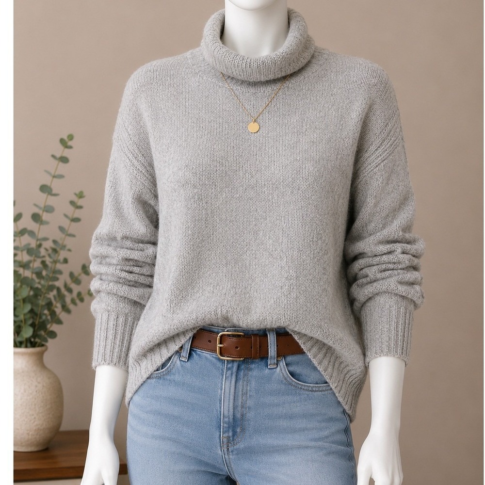 GAP Womens Sweater Gray Turtleneck Knit Ribbed Trim XS